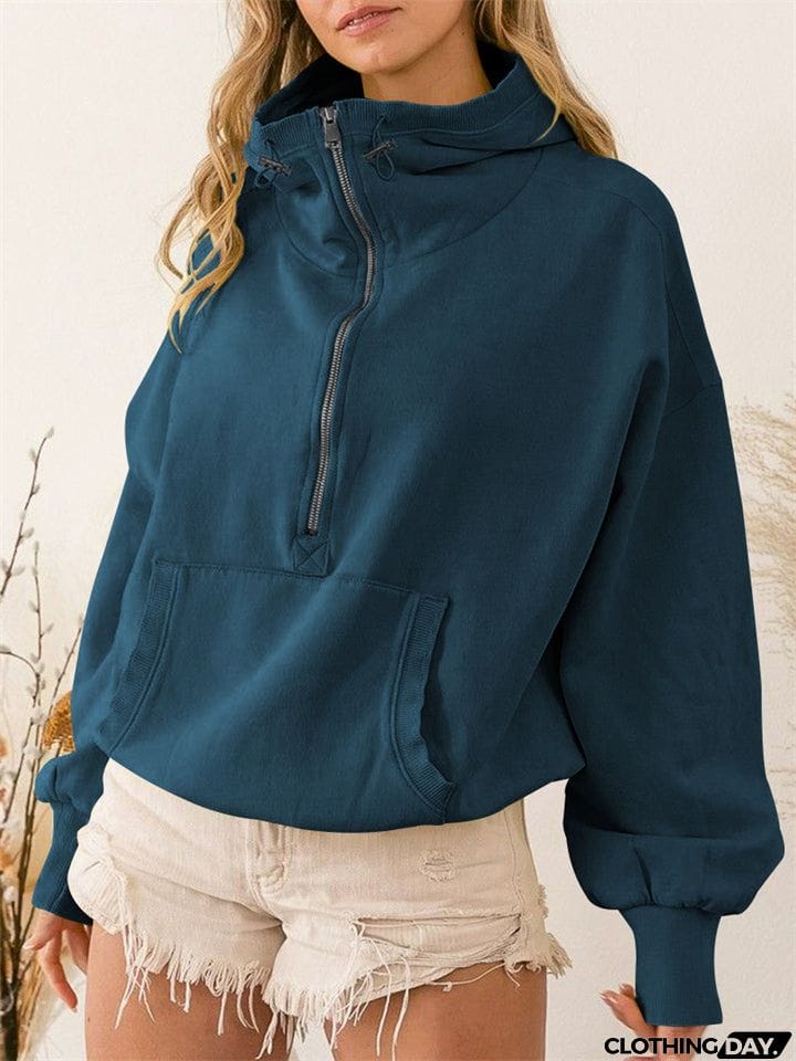 Female Trendy Long Sleeve Zipper Drawstring Sports Hoodies
