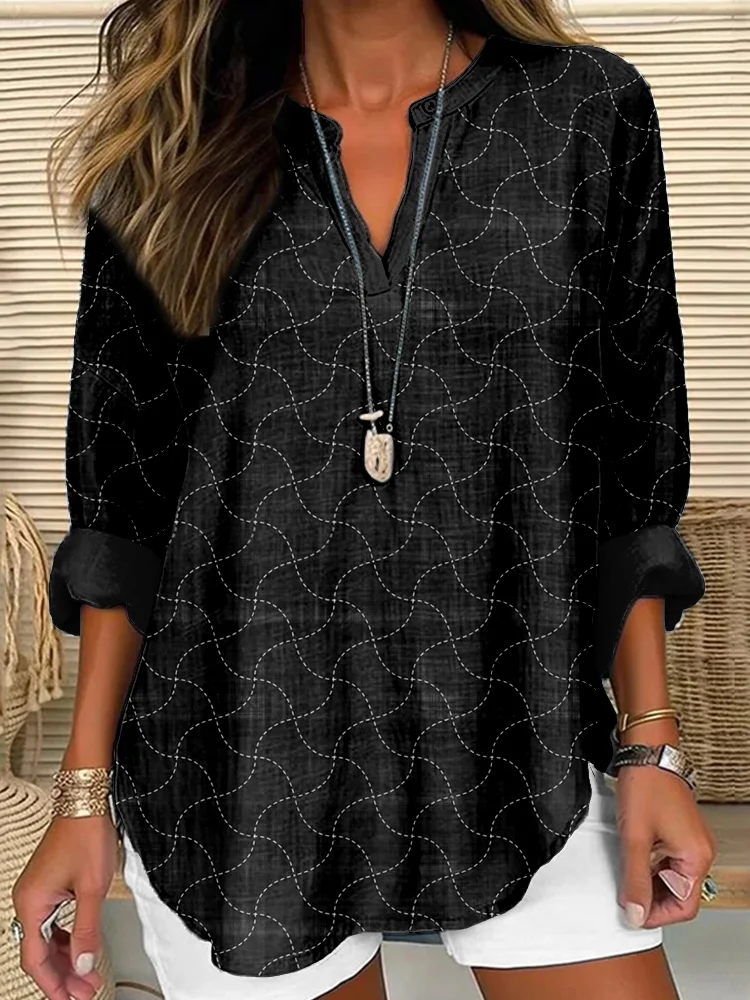 Japanese Sashiko Geometric Art Linen Blend Tunic
