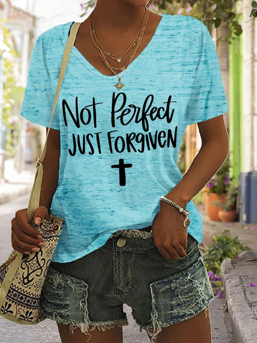 Not Perfect Just Forgiven Snowflake Dot V-neck T-shirt