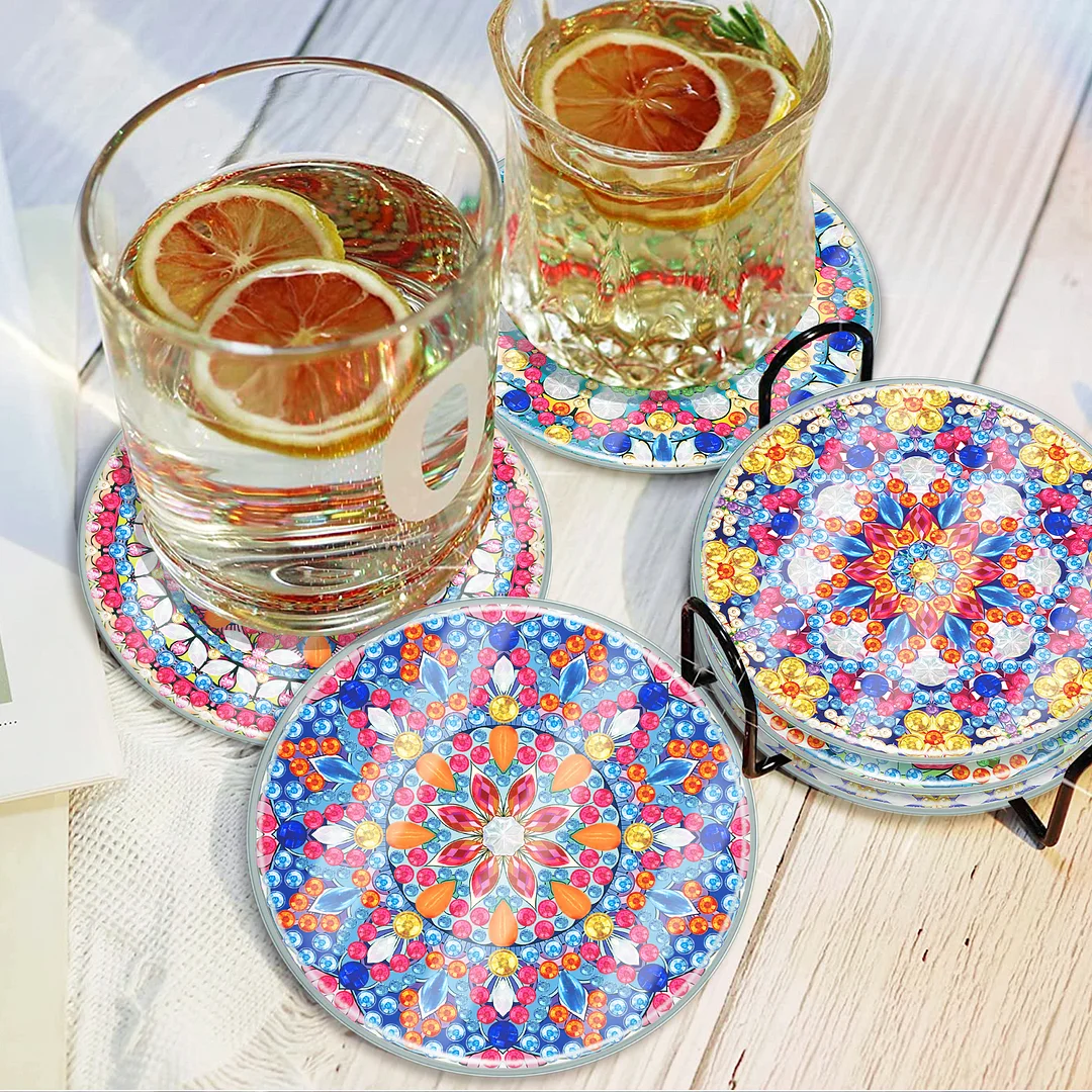 [Upgrade - Waterproof Coaster]6pcs DIY Mandala Coaster Set Holiday Christmas for Adults and Beginners(With Covers)