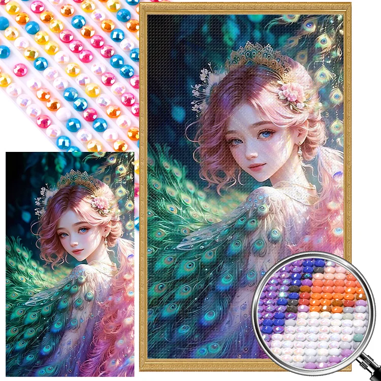 Peacock Princess 40*70CM(Canvas) AB Round Drill Diamond Painting gbfke