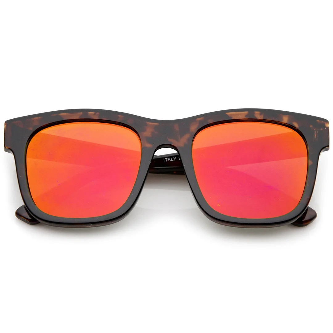 Retro Wide Temple Square Colored Mirror Flat Lens Horn Rimmed glasses 57mm