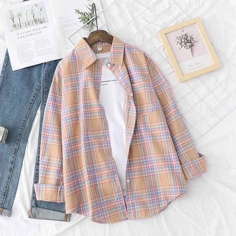 Fresh Design Women Blouses Shirts 2021 New Womens Tops And Blouses Long Sleeve Casual Plaid Shirt Young Style Lady Blouse Tunic