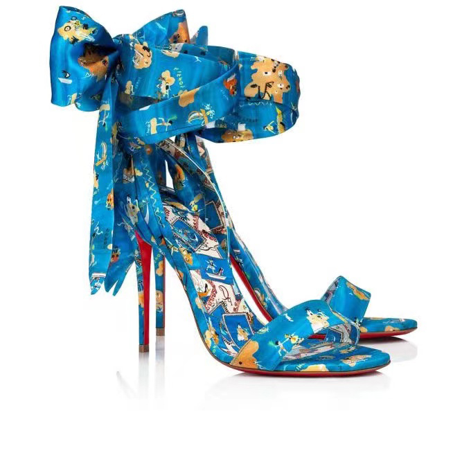 100mm Women's High Heels Fashion Floral Bow Ribbon Silk Red Bottom Sandals-vocosishoes