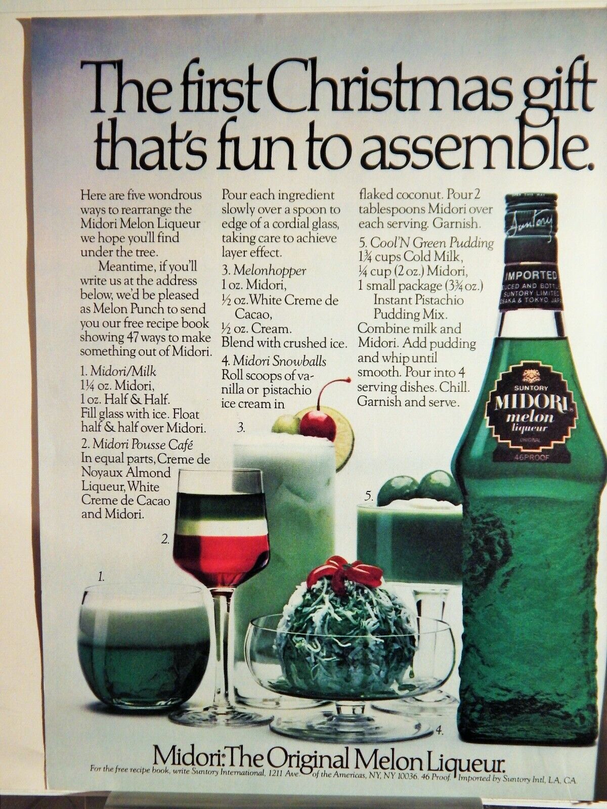 MIDORI MELON LIQUEUR / JESSE JEANS ORIG VTG 1980 Photo Poster painting AD,