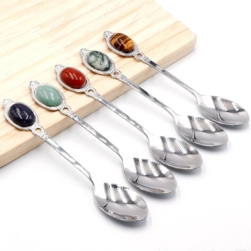 Retro Solid Color Stainless Steel Natural Stone Spoon