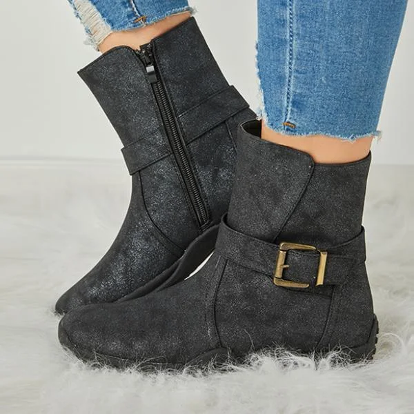 Women's Winter Warm Zipper Flat Snow Boots