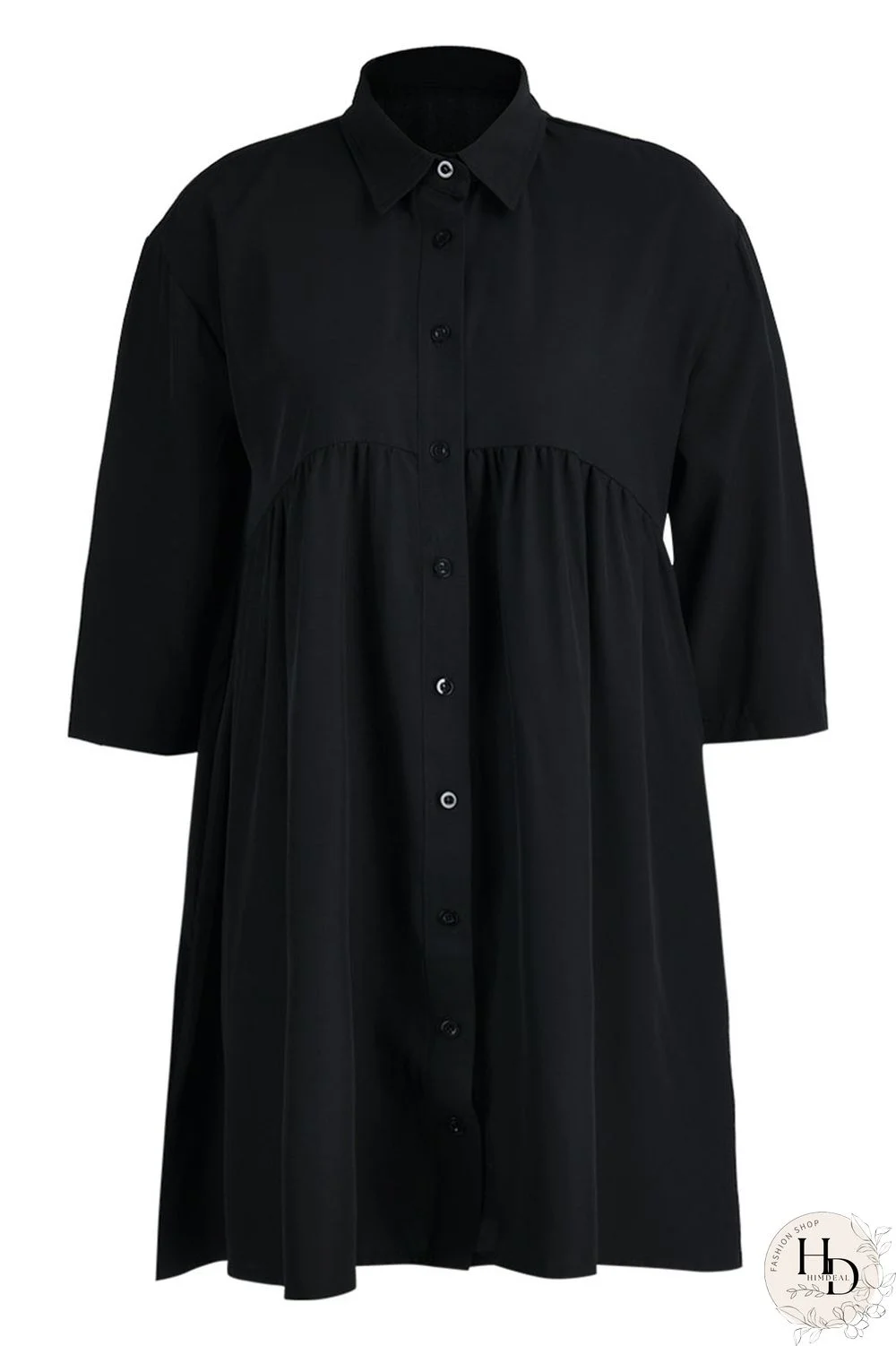 Black Casual Solid Patchwork Buckle Turndown Collar A Line Dresses