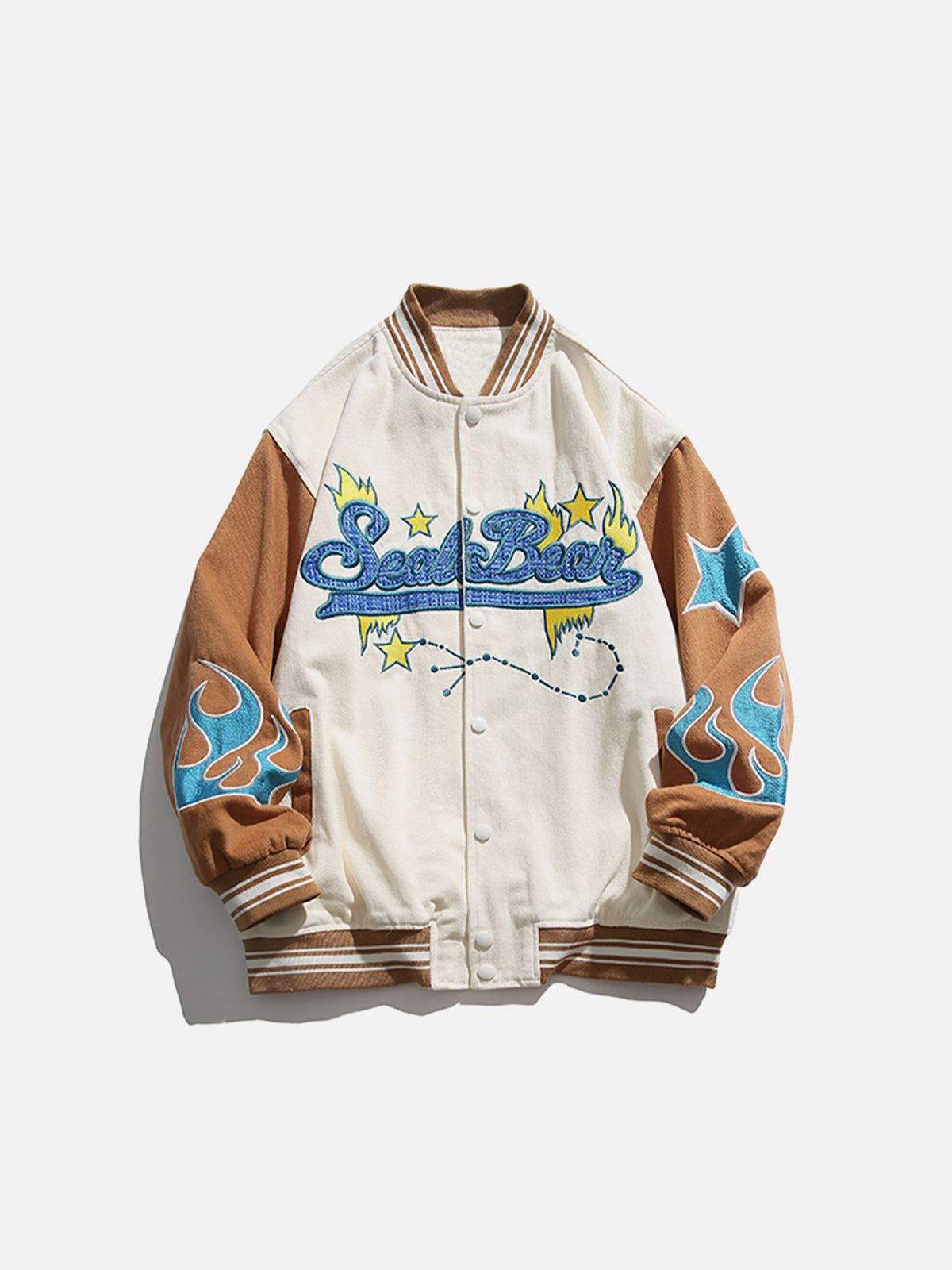 Flame Embroidery Varsity Jacket