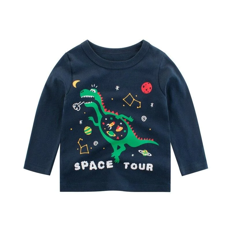 2021 Kids Solid Cotton Long Sleeve T-shirts Tops Boys Girls Cute Animal Print Tees 2 3 4 5 6 7 8 Years Children Sweatshirts