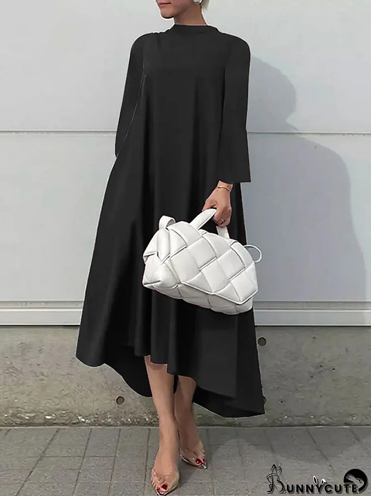 Casual Long Sleeves High-Low Solid Color Maxi Dresses