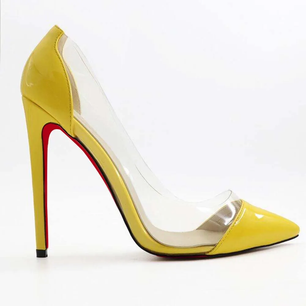 4.72" Transparent Splice Pumps Wedding Dating High Heels Patent-vocosishoes