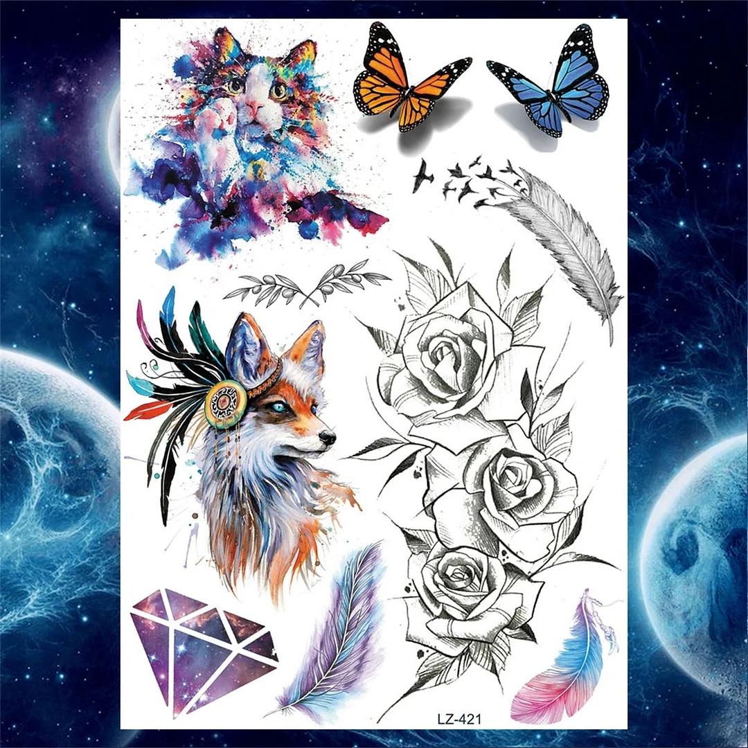 Gangster Skeleton Temporary Tattoos For Women Men Adult Evil Demon Tattoos Sticker Fake Flower Black Death Skull 3D Tatoos Paper