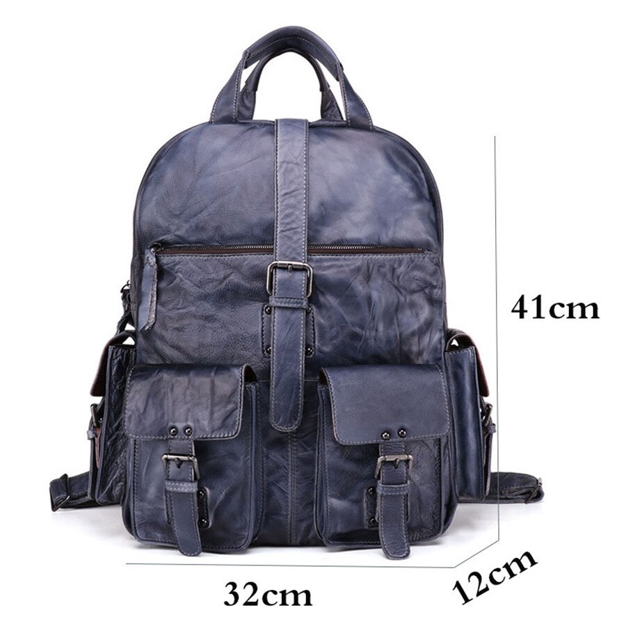 Size of Woosir Men Backpack Vintage Genuine Leather Travel Rucksack 15.6 Inches