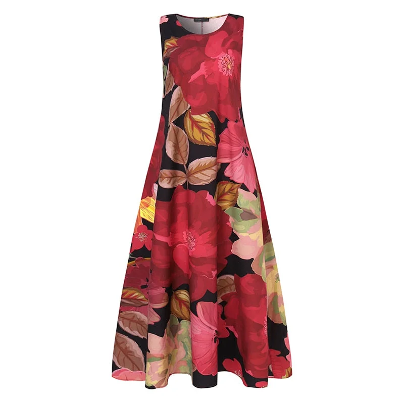 Bohemian Floral Dress Women's Summer Sundress 2022 ZANZEA Sleeveless Tank Vestidos Female Printed Maxi Vestidos Sarafans Robe