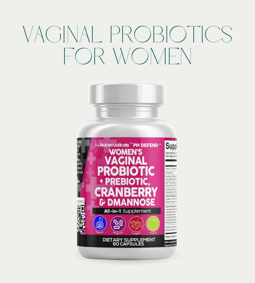 Vaginal Probiotics For Women + Prebiotics 20 Billion Cranberry Pills 30.000mg w/ D-Mannose 500 mg for Urinary Tract Health pH Balance - Womens Probiotic Vitamins for Vaginal Health Supplements Pills