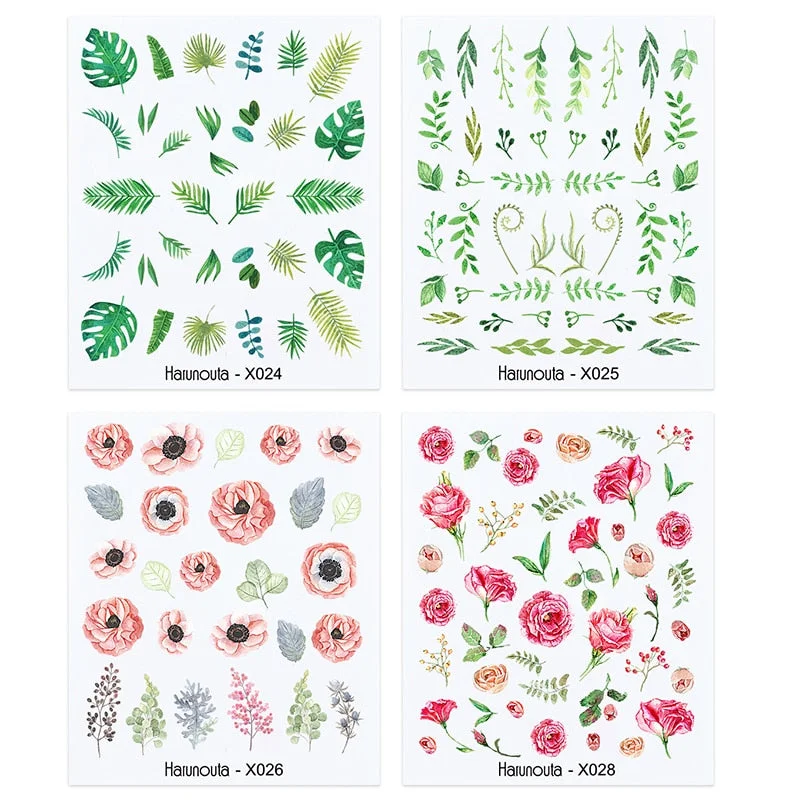 4Pcs/Set Flower Leaves Water Decasl Stickers Floral Geometric Lines Transfer Water Sliders For Nails Manicures Decoration