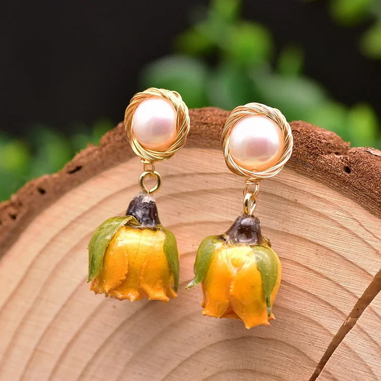 S925 Silver Natural Freshwater Pearl Rose Earrings