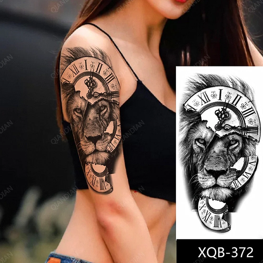 1pc Animal Lion Women Waterproof Temporary Tattoos Fake Stickers Arm Sun Art Black Cross Jesus 3D Praying Fashion Decoration