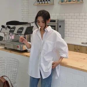Spring Autumn Women Shirts White Plain Loose Oversized Blouses Female Tops Loose BF Korean Style Blusas Pockets - Shop Trendy Women's Fashion | TeeYours