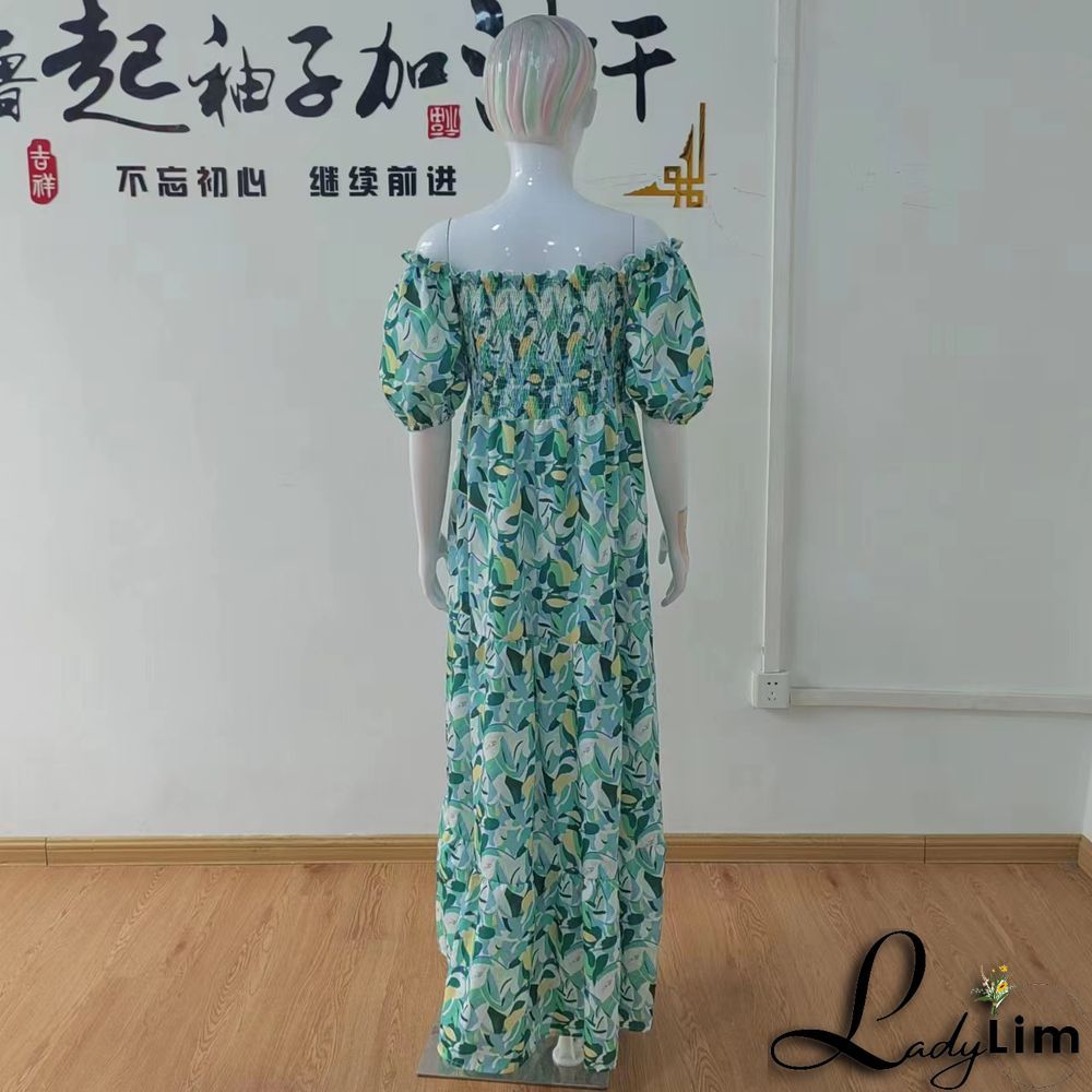 Women Boho Print Off Shoulder Holidays Oversized Dress