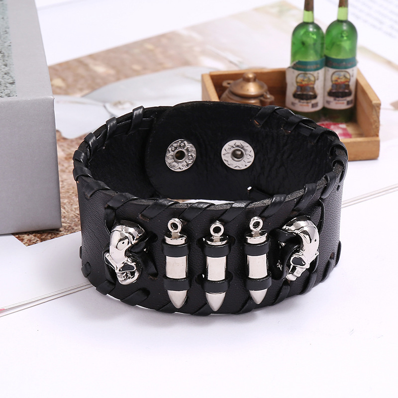 Punk Motorcycle Skull Leather Bracelet - SOPULA