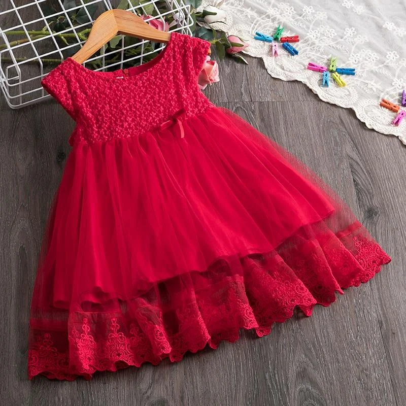Kids Dresses For Girls Floral Lace Princess Dress Sleeveless Birthday Xmas Clothes Mesh Tutu Dress Girls 3-8Yrs Casual Clothing