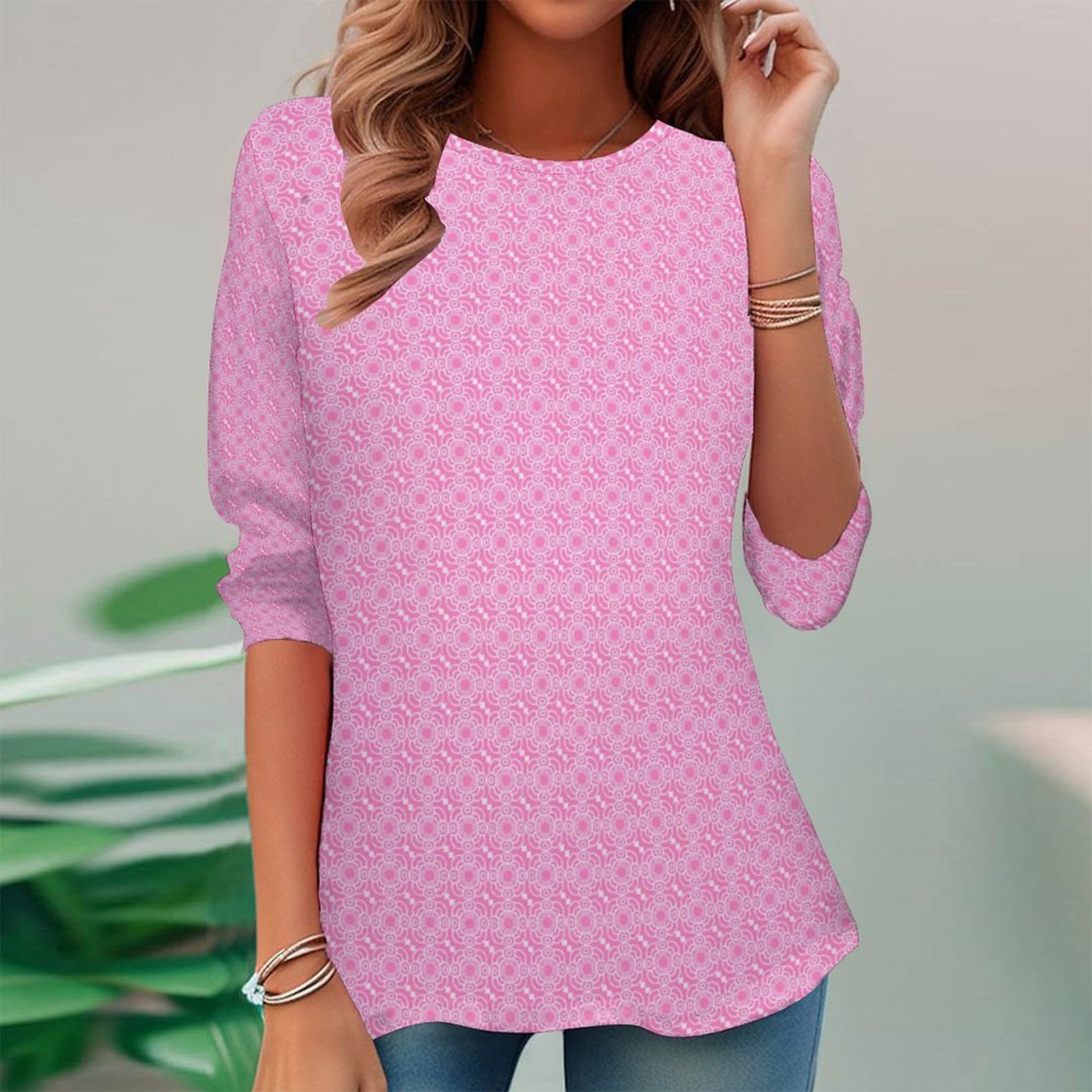 Women Long Sleeve V-neck Graphic Floral Printed Top