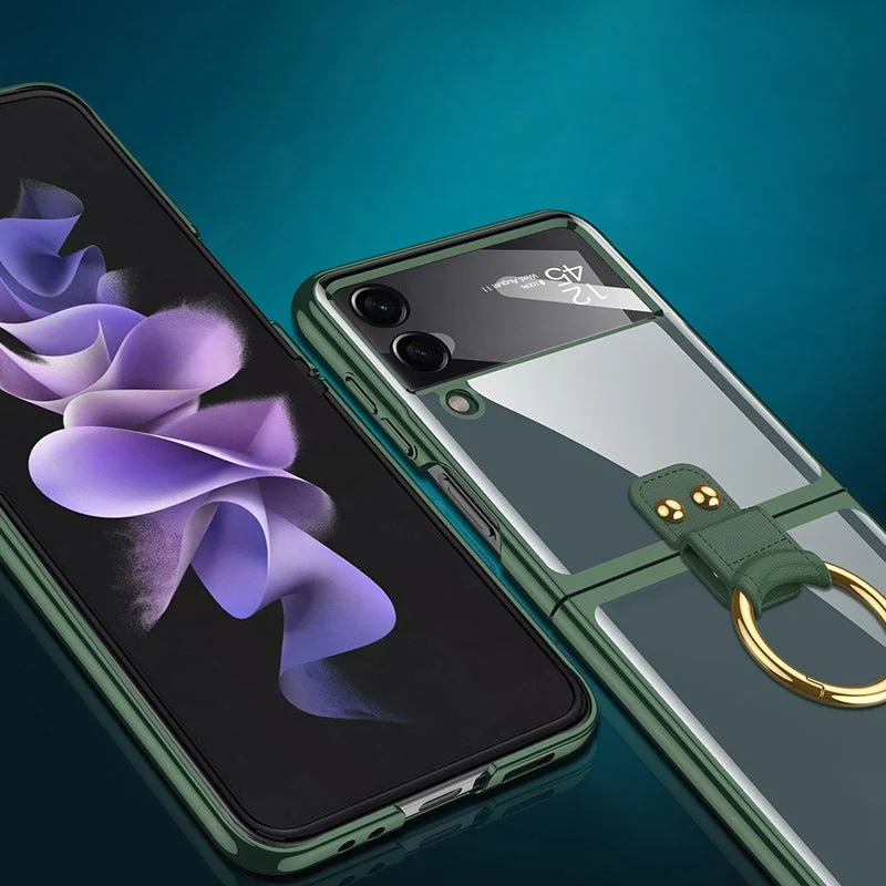 For Samsung ZFlip4 Shell Film Phantom Ring Personality Pure Color Simple Transparent PC Hard Case Phone Case