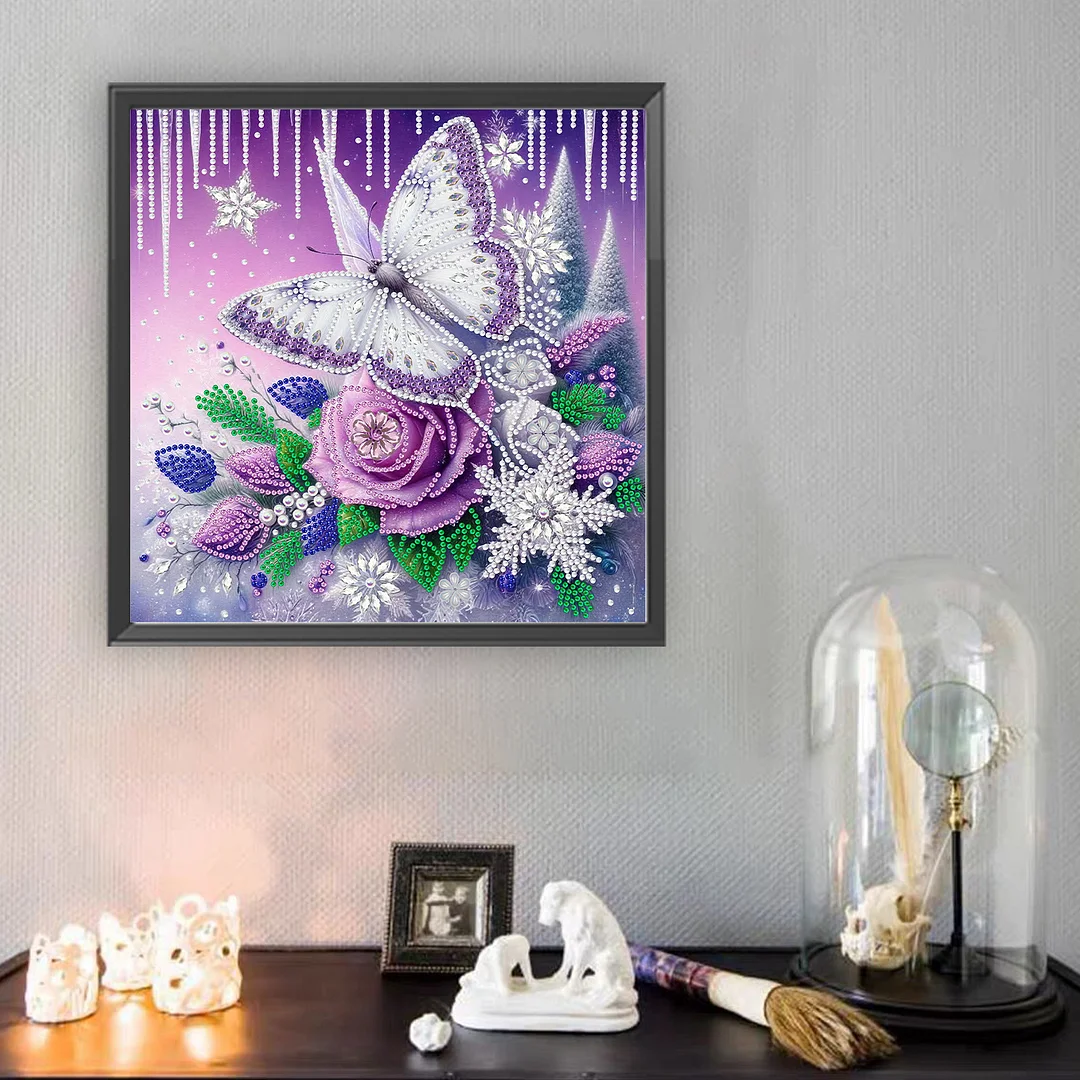 Flowers Butterfly - Diamond Painting - Partial Special Shaped Drill(Canvas|30*30cm)