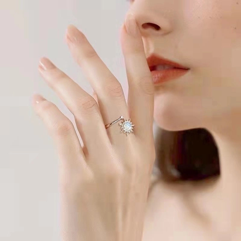 Fashion Minimalist Sunflower Copper Plating Flowers Natural Stone Rings