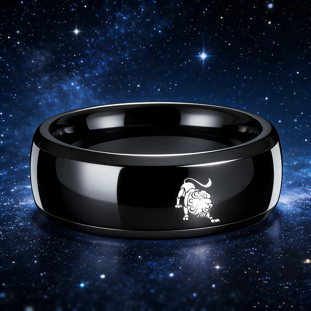 Womens Or Mens Leo Tungsten Carbide Wedding Rings Black Domed Top Couples Band 4MM 6MM 8MM Width