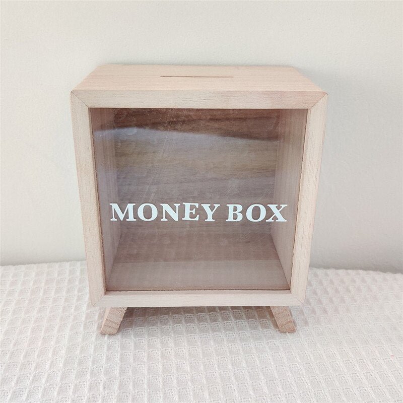 Personalized Wooden Piggy Bank Wood Money Box Desktop Ornaments Tipping Tank Kids Coin Counting Storage Tanks Saving Jar Crafts