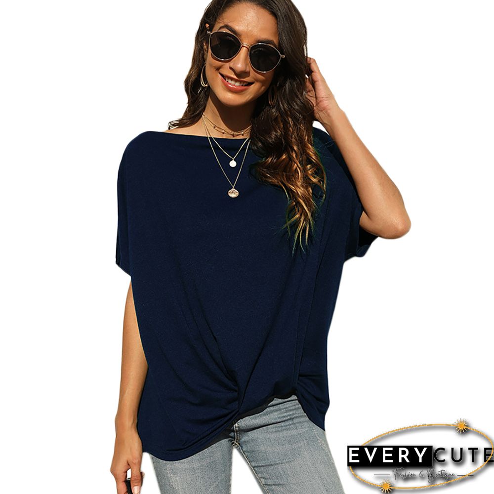 Navy Blue Off Shoulder Irregular Top