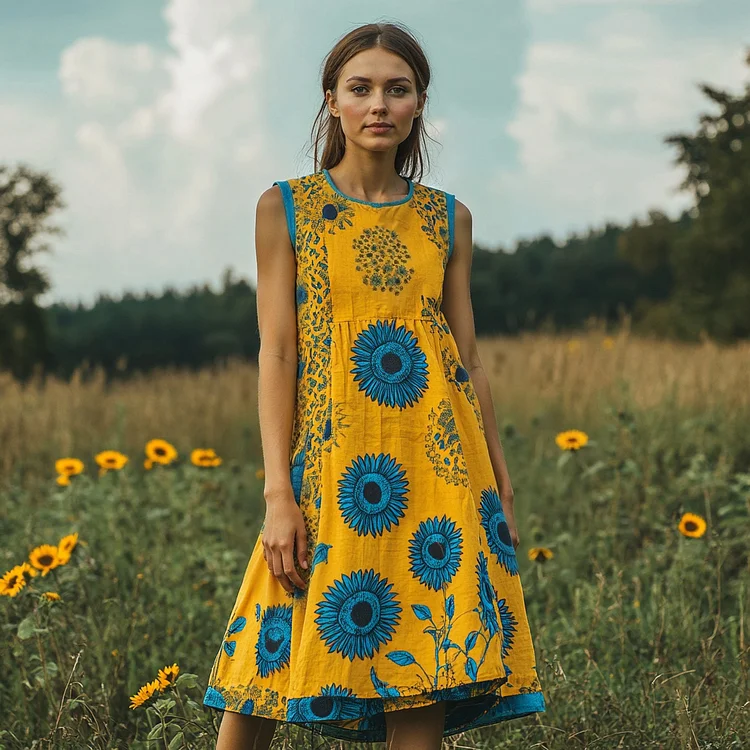 Simpfit Patriotisches Westenkleid mit Blumenmuster in Kontrastfarbe für Damen