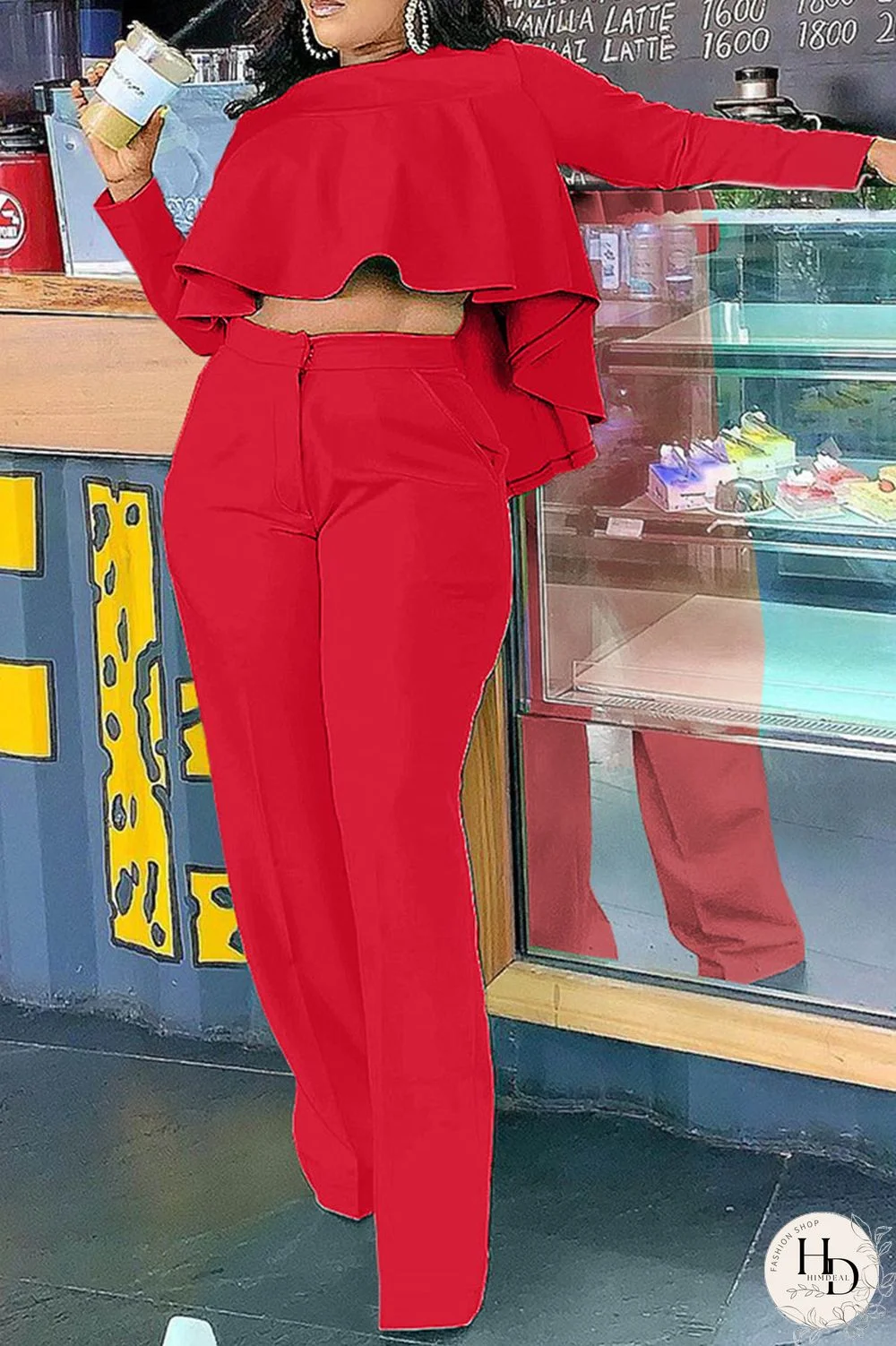 Red Fashion Casual Solid Patchwork O Neck Long Sleeve Two Pieces