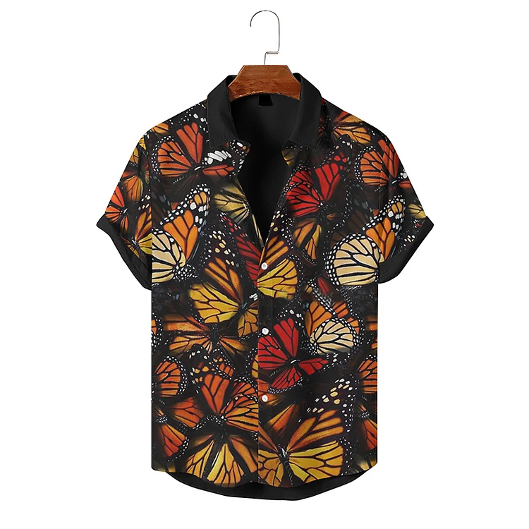 BrosWear Butterfly Holiday Leisure Men's Short Sleeve Shirt