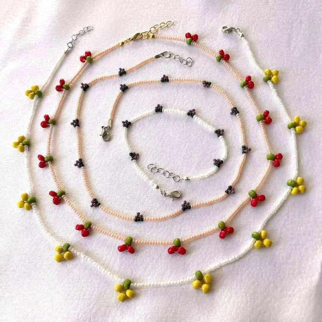 Dvacaman 2021 New INS Korean Sweet Colorful Little Flower Acrylic Pearl Bohemian Beaded Clavicle Necklaces for Women DIY Jewelry