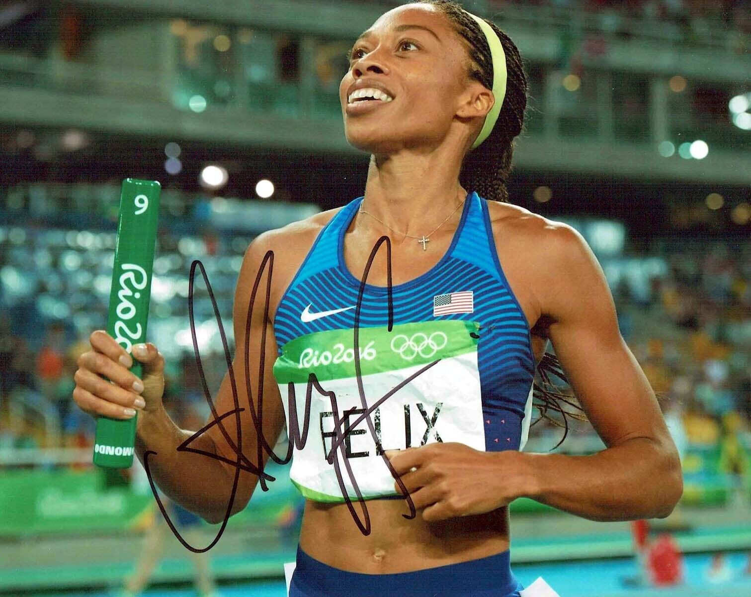 Allyson FELIX Autograph 10x8 Signed Photo Poster painting 6 AFTAL RD COA USA Athlete Gold Medal