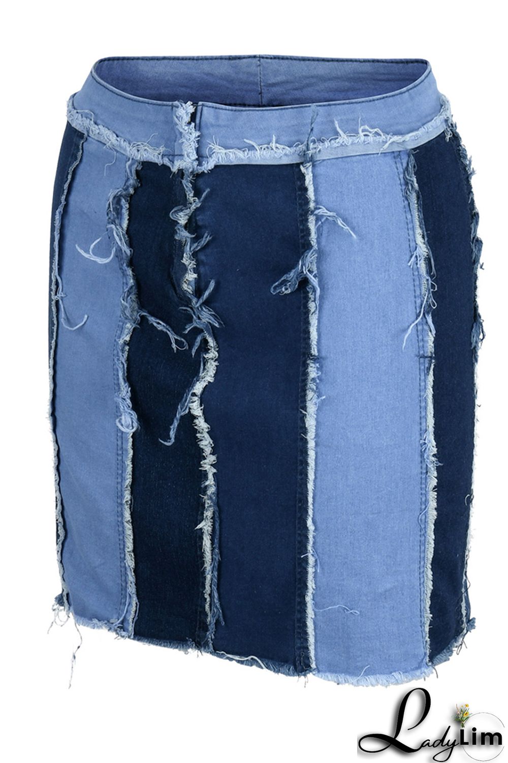 Blue Fashion Casual Patchwork Basic High Waist Skinny Denim Skirts