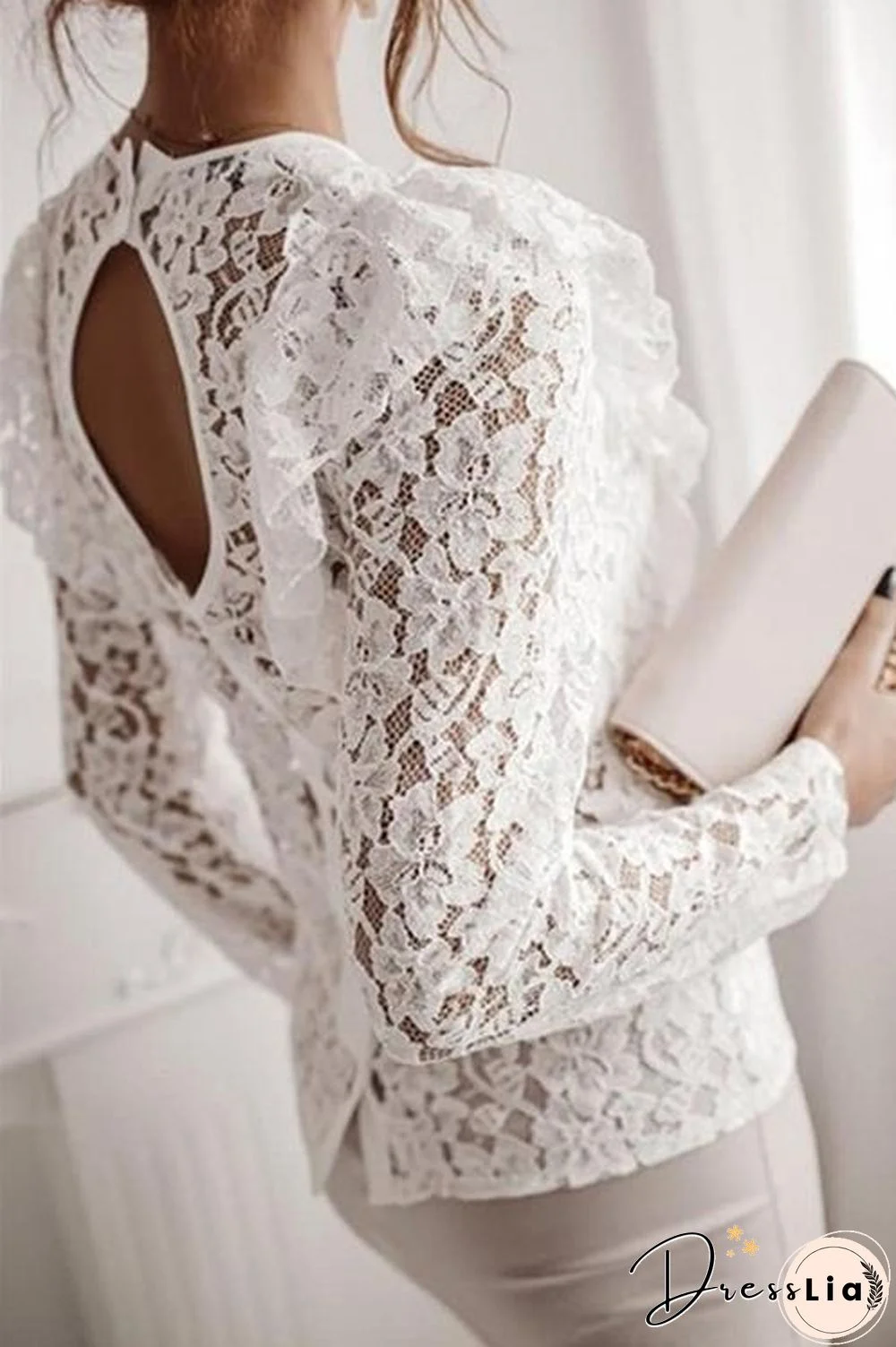 Lace Backless Long Sleeve T Shirt