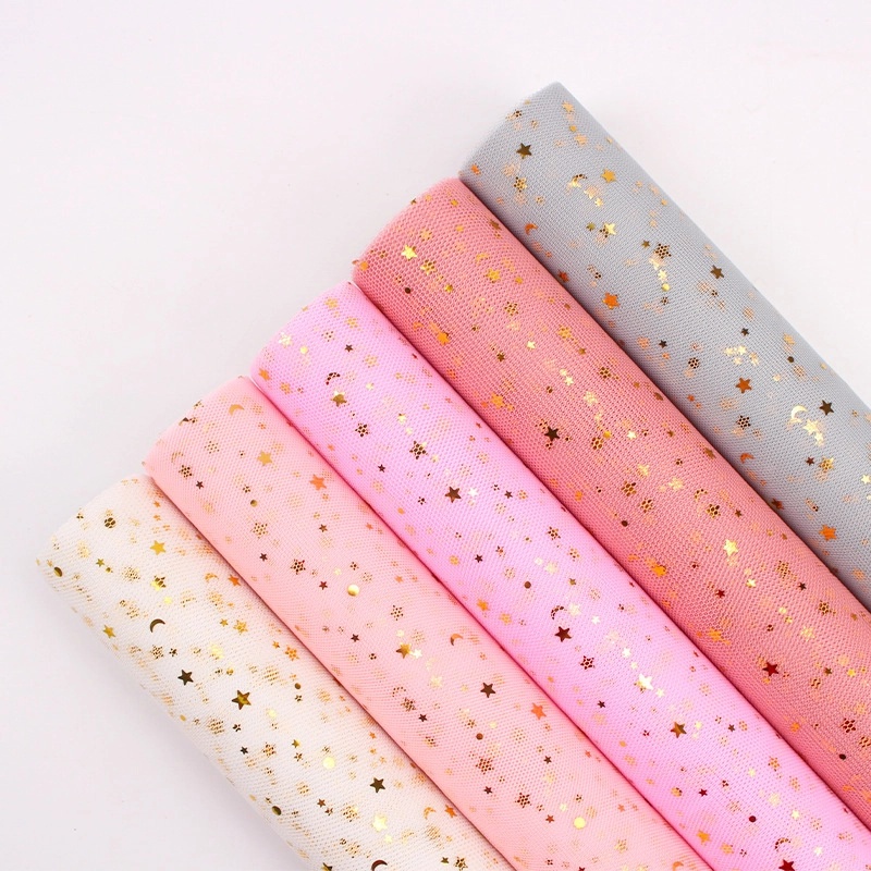 Hot Stamping Star Moon Gauze Flower Packaging Materials Florist Supplies Valentine’s Day Floral Bouquet Packaging Mesh