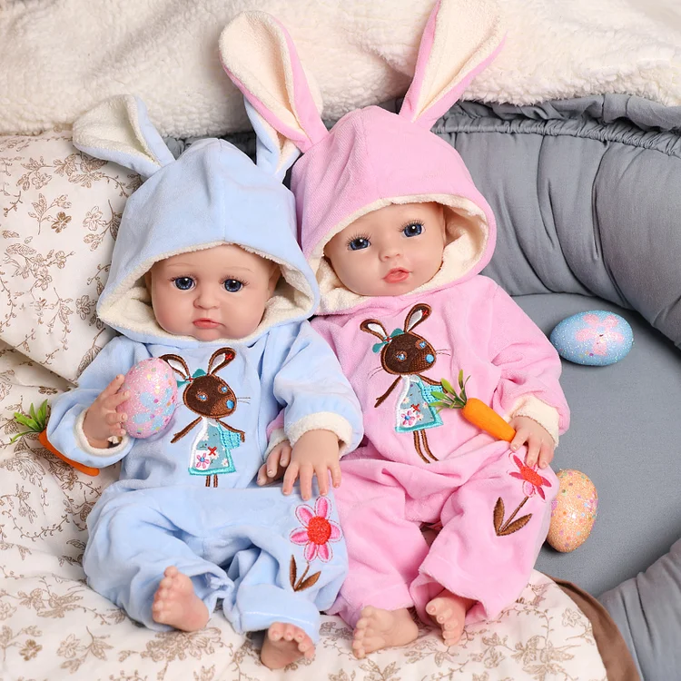 Babeside Realistic Silicone Reborn Baby Terry & Petr 16'' Little Infant Twins Best Gift for Kid