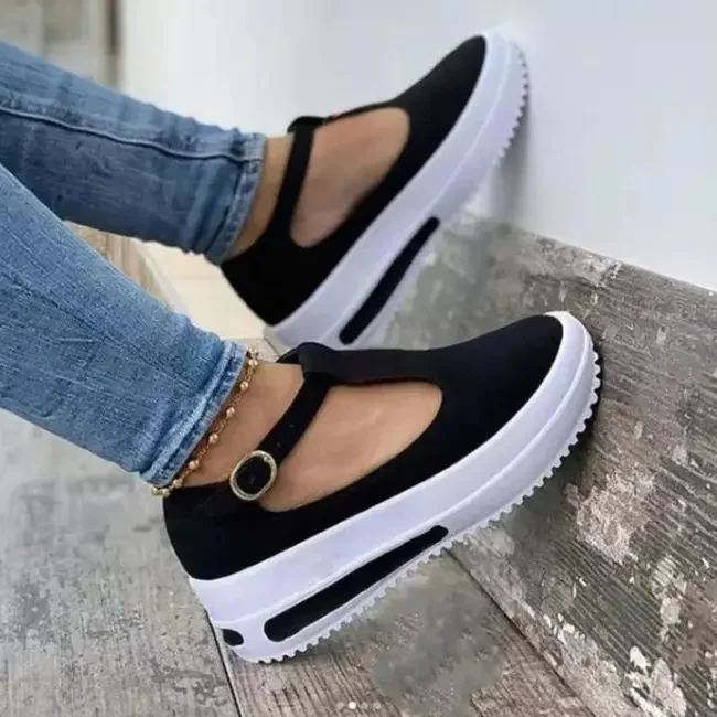 Qengg Women Shoes 2022 Platform Casual Shoes Women's Round Toe Loafers Women Buckle Wedge Shoes Woman Vulcanize Shoes Zapatos De Mujer