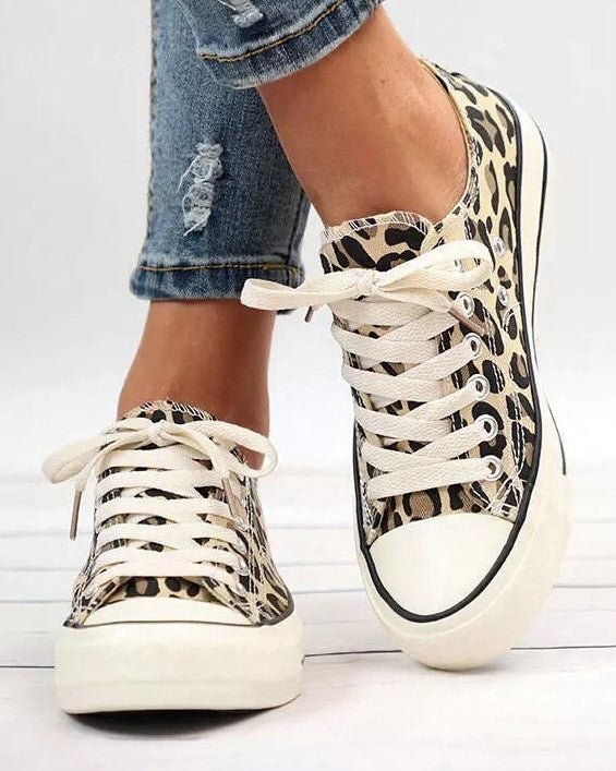 Women‘s Leopard Print Lace up Canvas Shoes shopify LILYELF