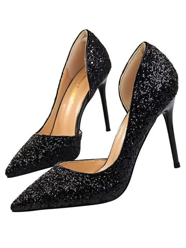 Sexy Paillette High-heeled Hollow out Pointed Toe Shoes