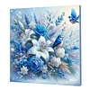 (Framed)Diamond Painting -DIY Round Drill Blue Flowers and Birds with Frame(25x25cm)