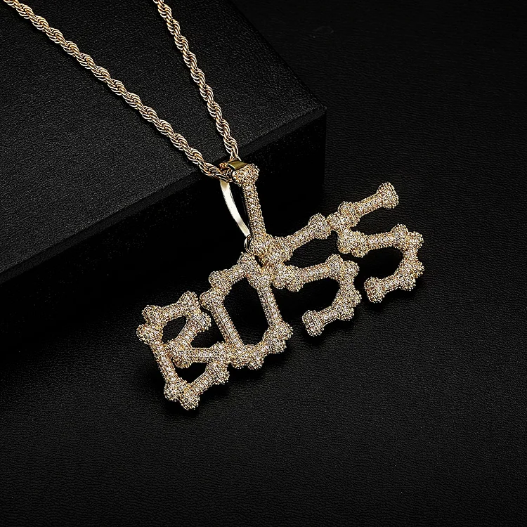 Bone Letters Pendant Custom Name Pendant Necklace Iced Out Cubic Zirconia Jewelry-VESSFUL