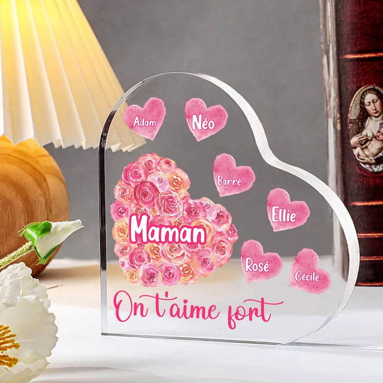 À ma Maman/Mamie - Plaque Acrylique en forme de Cœur Rose 1-10 Prénoms Personnalisés avec 2 Textes Jessemade FR