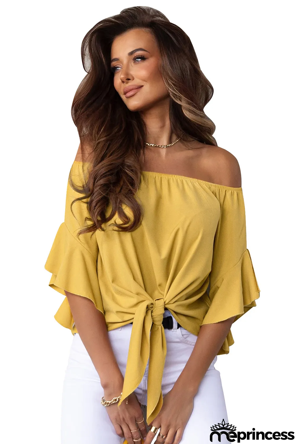 Yellow Solid Off the Shoulder Blouses
